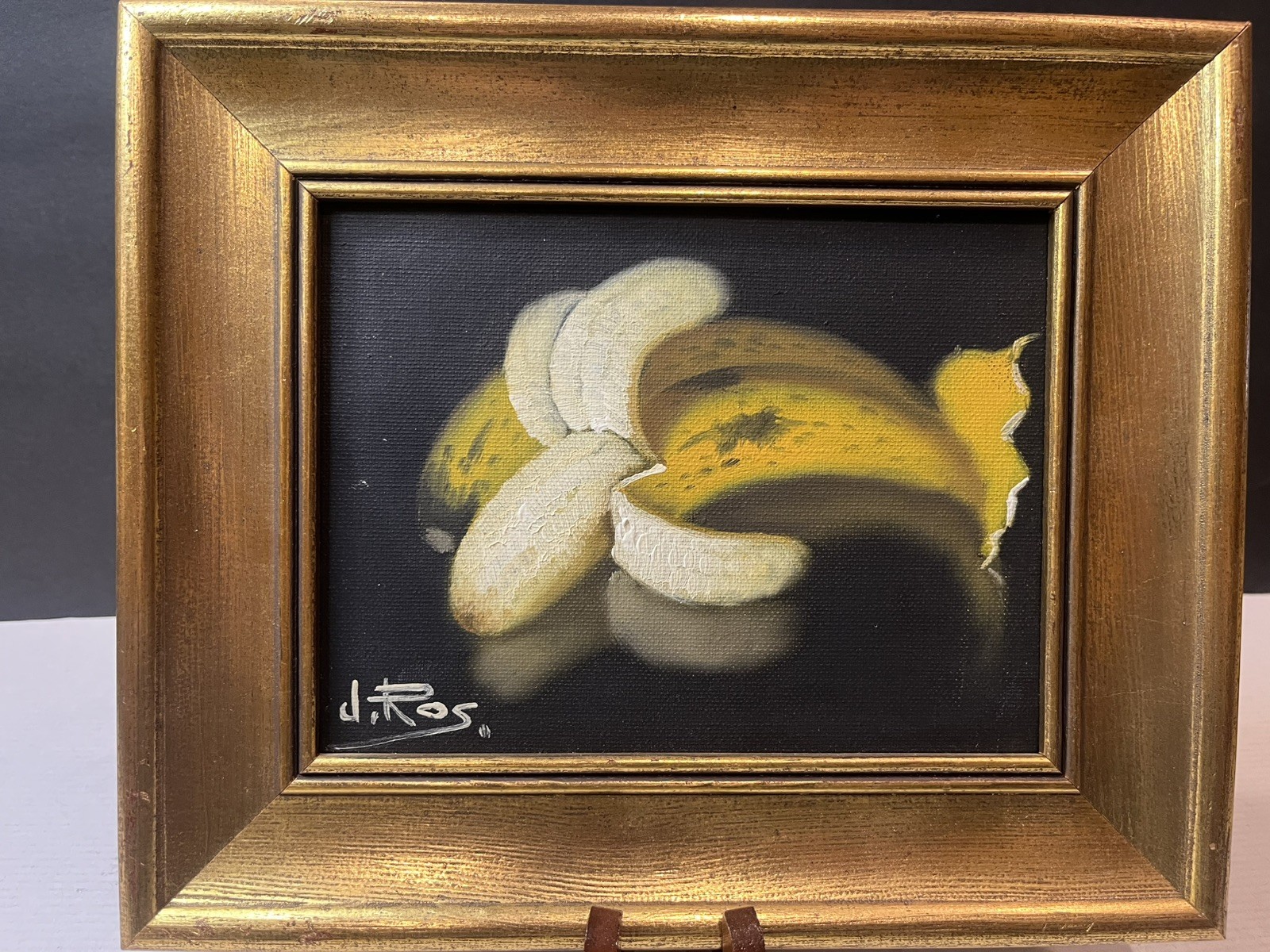 Still Life Oil Painting, signed J. Ros- Bananas 6”x7”