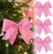 Janinka 12 Pcs Pink Christmas Velvet Bows 6 Inch Rustic Wreath Gift 