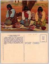 Pueblo Indian Women Making Pottery Bowls Postcard