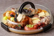 Round Charcuterie Board with Clear Lid, Travel Picnic Portable Cheese Board Char