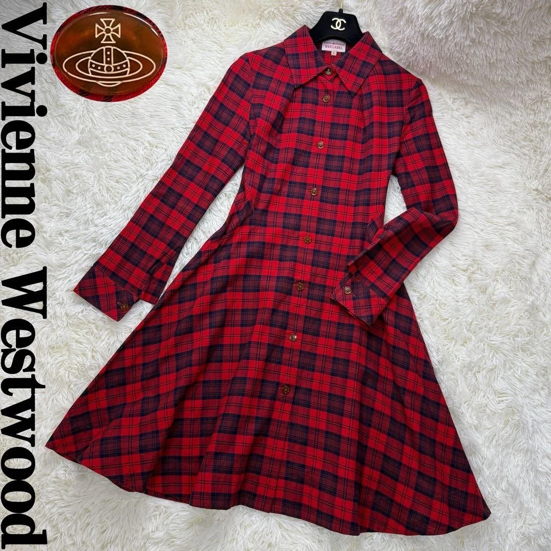 希少【ヴィヴィアンウエストウッド】ジャガード 3Dオーブ ロング ワンピース 赤 Vivienne Westwood ワンピース 赤