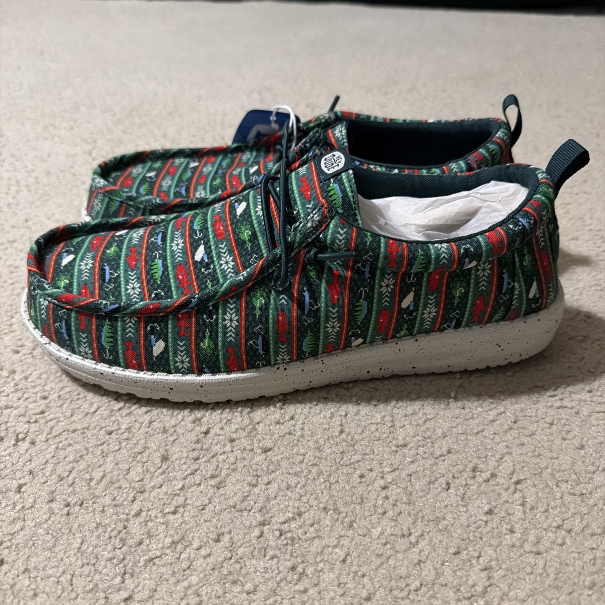 専用1 Hey Dude Mens Size 11 Wally Fishmas Sweater Shoes Loafers Sneakers