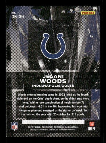 Jelani Woods 2022 Panini Chronicles Gridiron Kings #GK-39 Indianapolis Colts - Picture 2 of 2