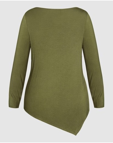 Refinity Khaki long sleeved Nadia Top size XS 14. New with Tags Asymmetrical hem - Picture 2 of 2