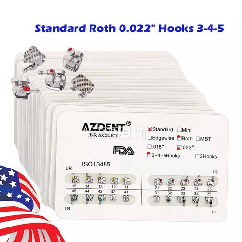 100 Brackets Orthodontiques Standard Roth 022 - Crochets 345 Pour Appareils Dentaires