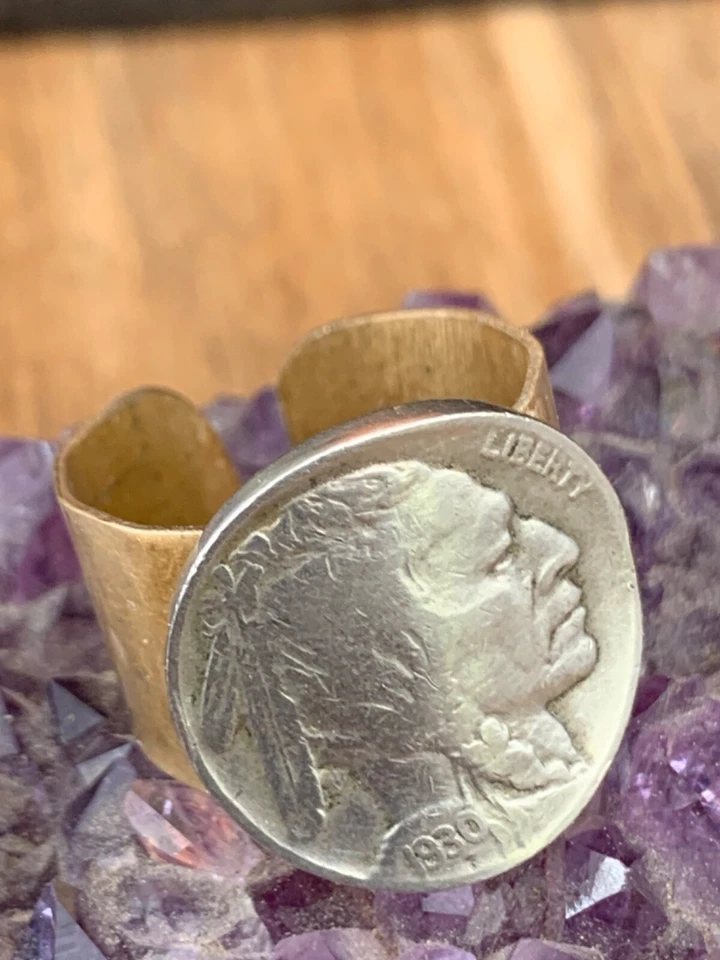 Anillo de sello de níquel 1930 15 mm banda cortada a mano tamaño 6,5 ajustable unisex Foto 4 de 4