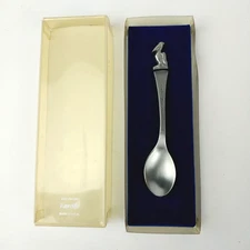Vintage 1985 Rawcliffe Fine Pewter Spoon Pelican in Original Box