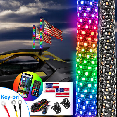 2FT Fat RGB Dancing LED Whip Lights Mount+Key-On Wire Kit For Can-Am Maverick R