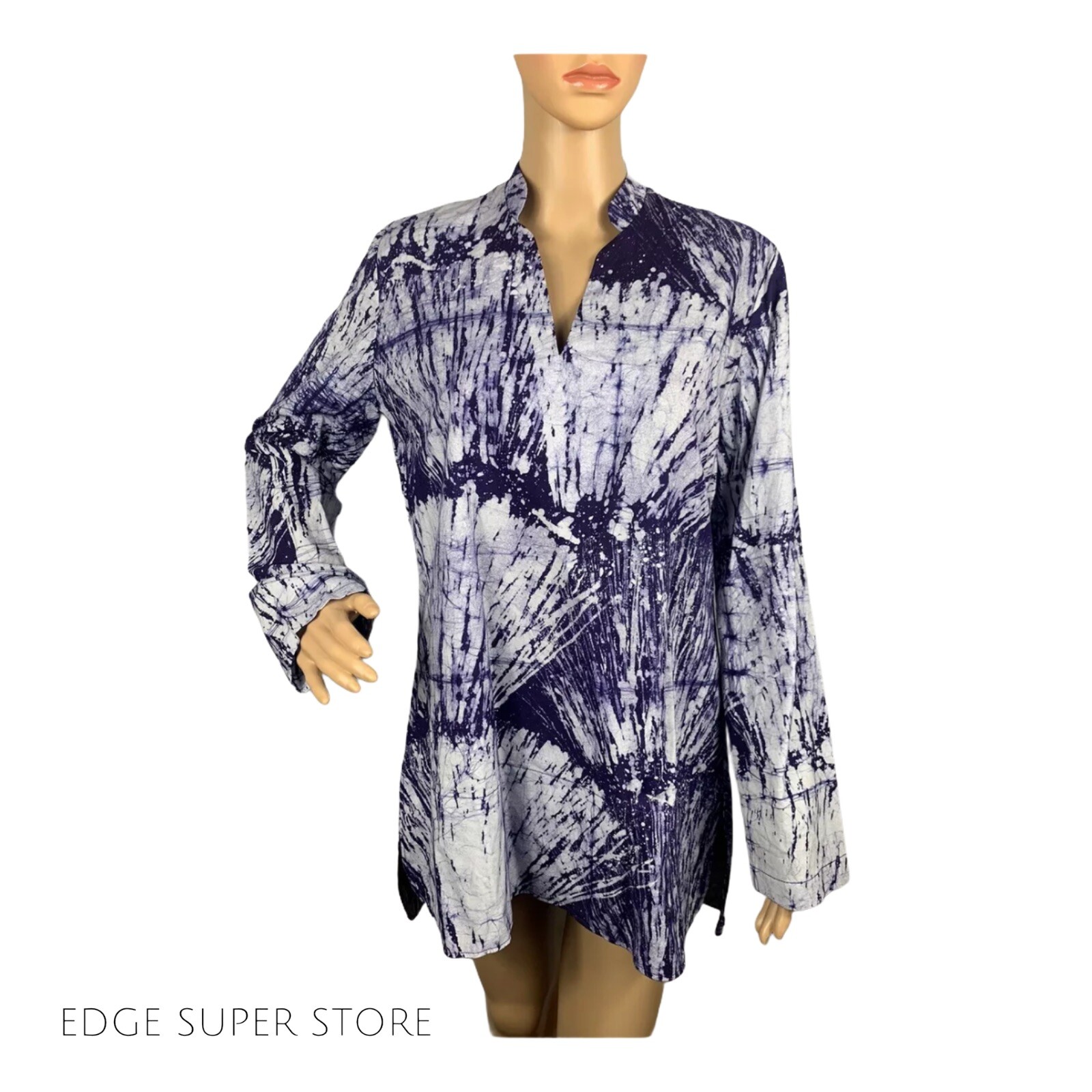 Top Global Mamas Orgánico Comercio Justo Algodón Tye Troquel Púrpura Blanco Cuello Talla Grande