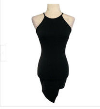 LOVELY DAY WOMENS BLACK ASYMMETRICAL TANK BODYCON MINI DRESS SIZE SMALL