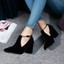 thumbnail 2 - Glam Ladies Pointy Toe Block Heels Solid Knitting Buckle Strap Faux Suede Shoes