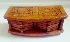 Rare Vintage Hand carved Wooden Coaster Set Wooden 12 Drawer Style Coasters