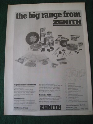 ZENITH THE BIG RANGE ORIGINALTEILE MIDDLESEX 1973 WERBUNG A4 AKTE 9