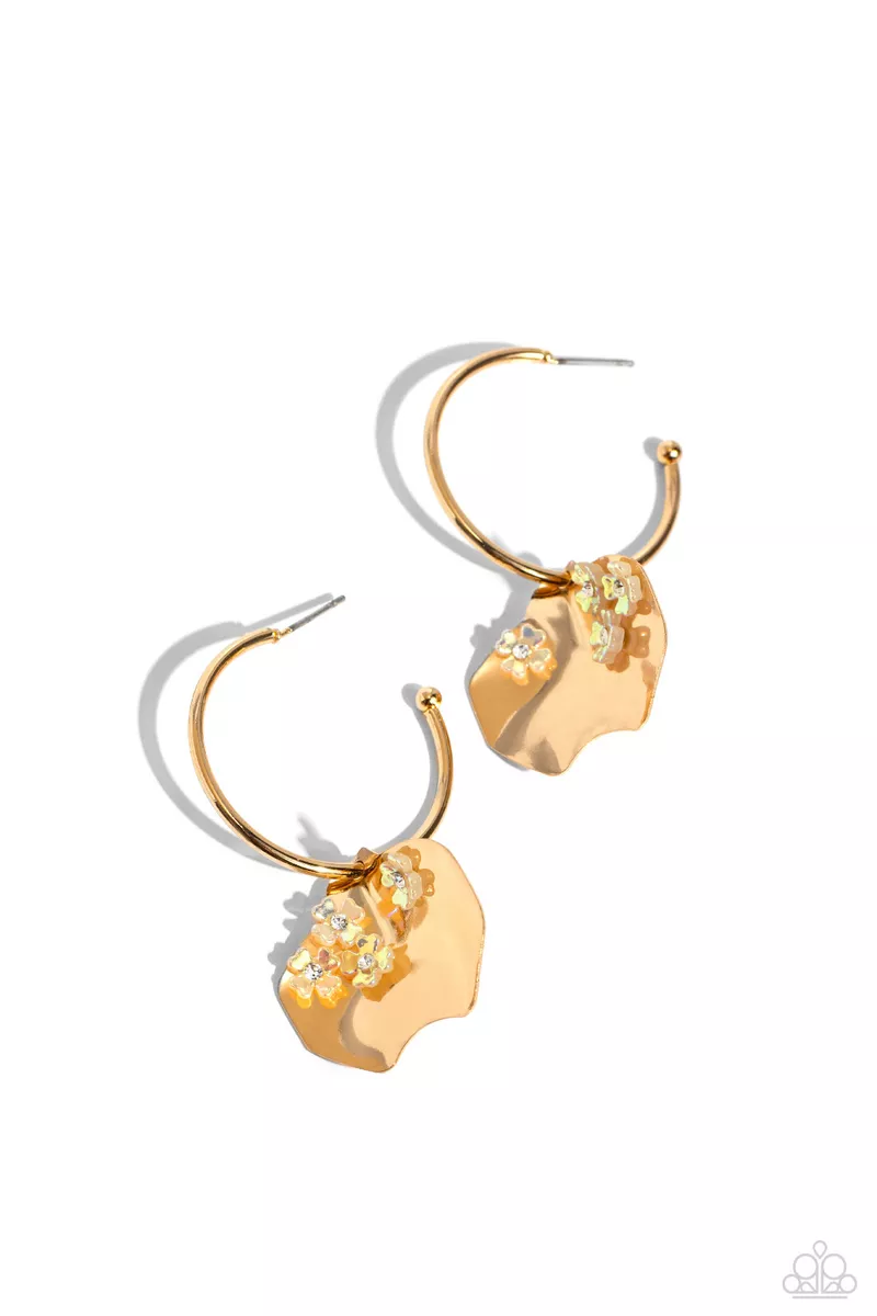Paparazzi Majestic Mermaid Gold Iridescent Flower Earrings
