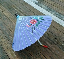 Asian Pink Blue Paper Bamboo Umbrella Parasol Oriental Flower Birds Cosplay