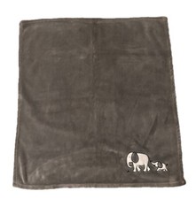 Cloud Island Gray Fleece White Velour Appliqued Elephants Baby Blanket HTF