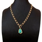 Gold Plated Chain Chokers Necklace Blue Turquoise Pendant Designer Gems Jewelry