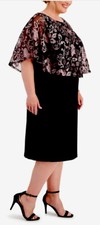 Women  s Formal Dress Plus Size 24W CONNECTED APPAREL Black Mauve Cape Short Gown