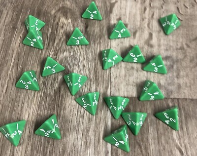 20 Pack D4 Solid Opaque Dice Green White Numbers Tetrahedron Games Casino D5