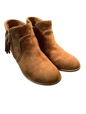 Top Moda Women's Size 9 Brown Fringe Ankle Booties with Side Zipper 1.5" Heel 