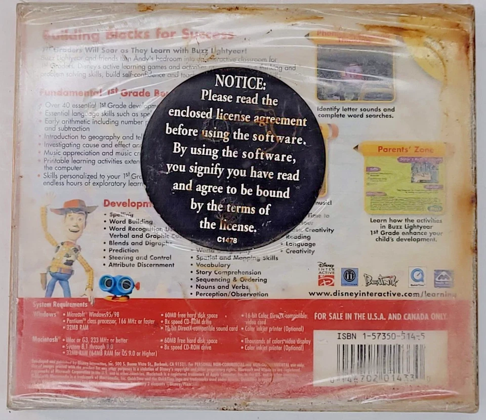 Disney Learning Ages 5-7 1st Grade Educational Software Sealed Toy Story CD-ROM - Image 3 of 4