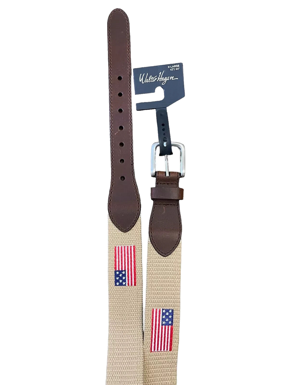 Уолтер Хаген (Walter Hagen) - Оригинальный холщовый пояс с вышивкой Американского флага цвета Хаки - Средний