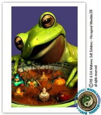 © ART green tree FROG - there's no fly in my soup - Original Artist Print by Di