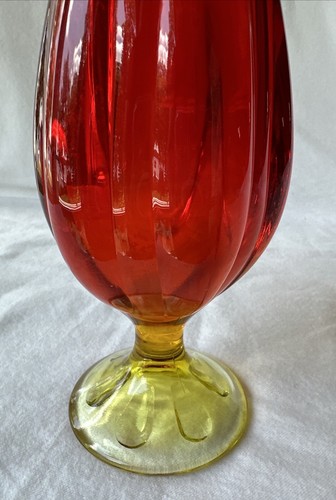 Vintage 1960er Wikinger 16" epische 6 Blütenblätter geschwungene Glasvase mit Fuß Amberina Persimmon - Bild 4 von 22