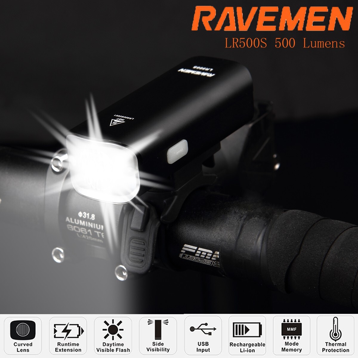 RAVEMEN LR500S LED Bike Front Light 500 Lumens Bicycle Headlight Lamp 2200mAH