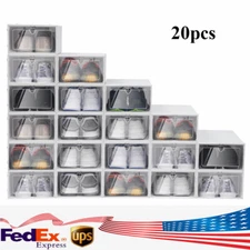 20pcs Stackable Shoe Storage Box Durable Plastic Sneaker Display Case Organizer