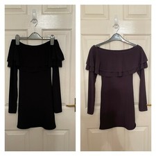 Pretty Little Thing, UK 6, Black, Bardot, Frill Neck, Long Sleeve Mini Dress 