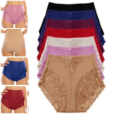 Popular 4 High Waist Briefs Tummy Control Girdles Lace Lot Panties #63031 S-5XL