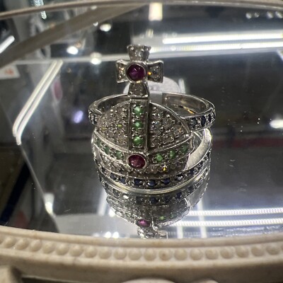 Vivienne Silver Mini Orb Ring White CZ Bling Red CZ On The
