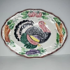 Turkey Platter Thanksgiving Ceramic Colorful Huge 20 x 14 Italy Hand Painted