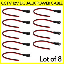 8 Pack CCTV DC Jack Female Pigtail 2Wire Red Black 8" Cord Power Cable Connector