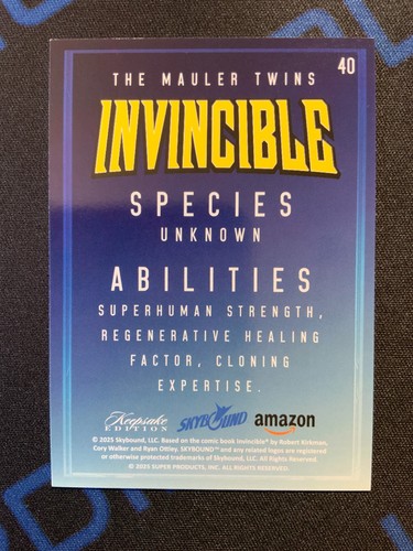 2025 Keepsake Card Invincible Season 1 The Mauler Twins #40 Yellow /100 - Picture 2 of 2