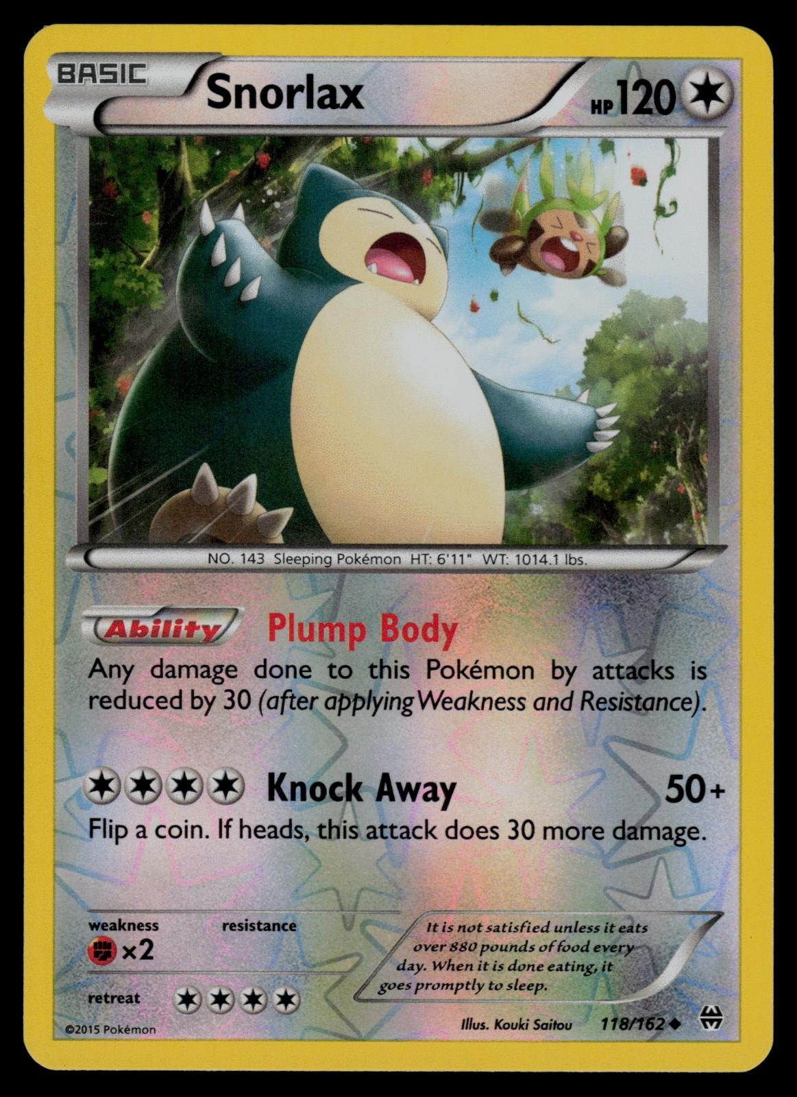 Snorlax 118/162 Uncommon BREAKthrough Pokemon Reverse Holo Lightly Played