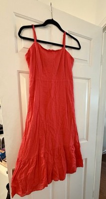 GAP Women's Red Size 6 Cotton Smocked Square Neck Strappy Midi Sundress