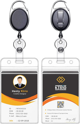 ID Badge Holder with Retractable Reel, Vertical, 2 Pack