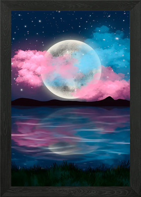 Gerahmtes Wandbild Vollmond Nachthimmel Poster Leinwanddruck Bild
