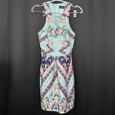 Juniors 3 Sleeveless Floral Bodycon Mini Dress Boho Print Teal Navy