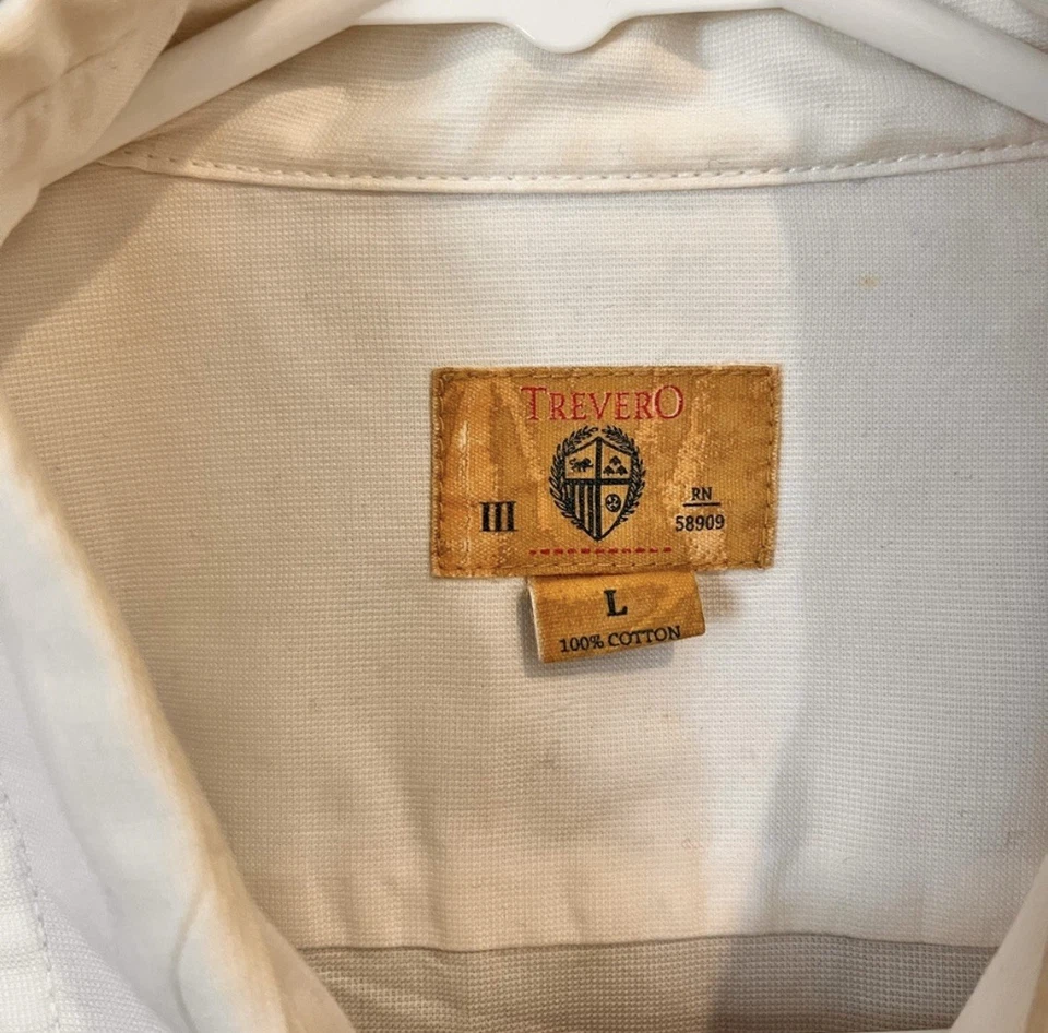 Tre Vero Mens Large White With Chambray Elbow Patches Button Down Shirt - Image 3 of 3