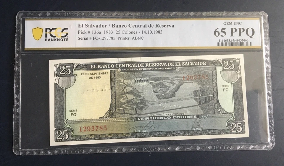 1983 25 Colones El Salvador BCR GEM UNC PPQ65 PCGS - Image 4 of 4