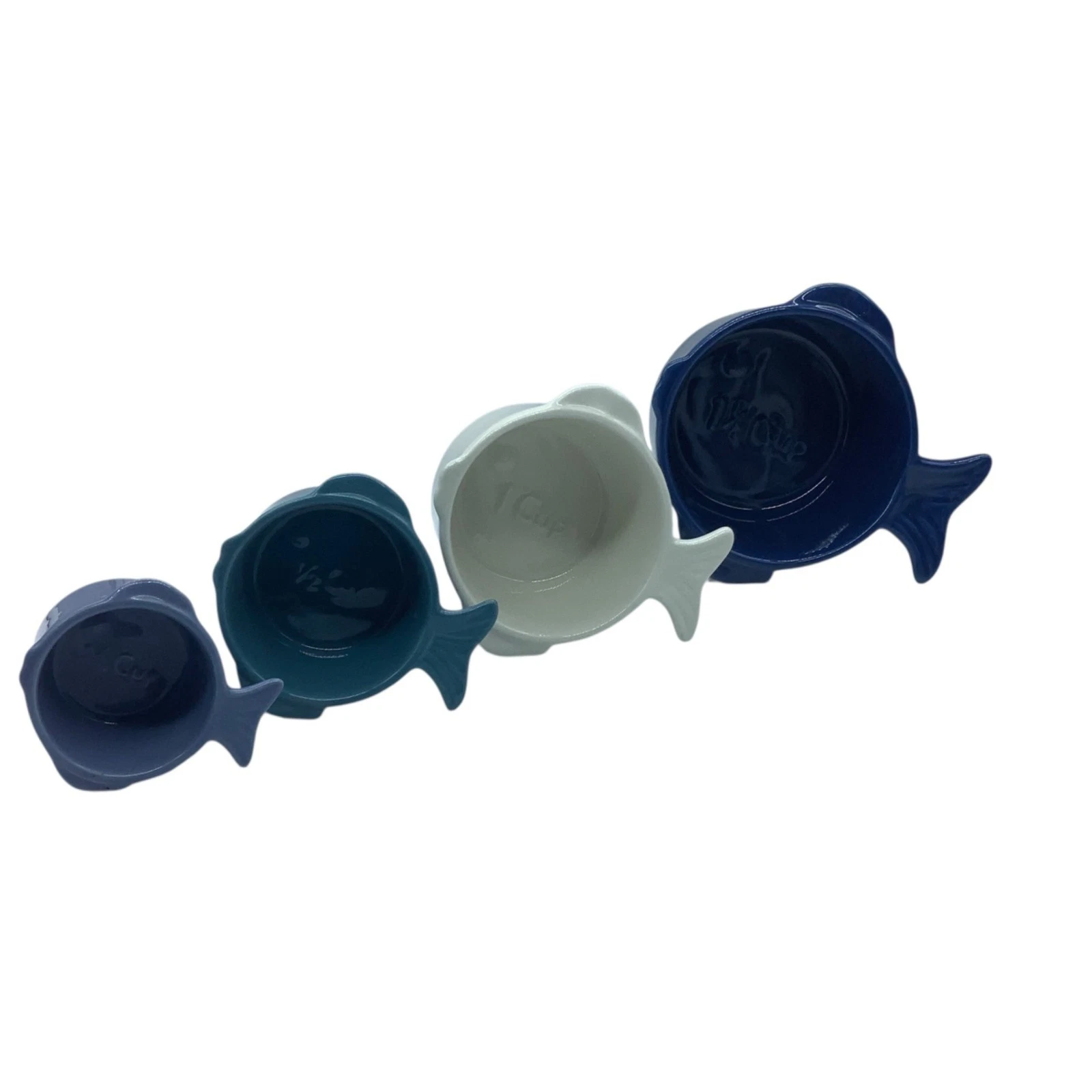 Fish-Shaped Ceramic Measuring Cups Set Of 4 Ocean Beach Coastal Decor