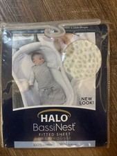 Halo BassiNest Fitted Sheet 100 Cotton White W/ Grey Pebble Pattern