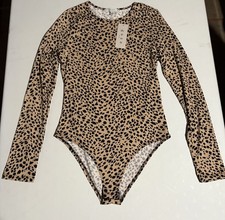 Leopard Print Long Sleeve Top Bodysuit NEW Size Medium