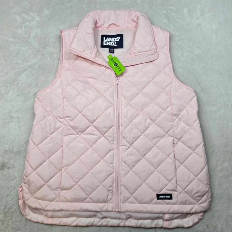 Lands End Quilted Puffer Vest  Womens MP Medium Petite Pink Sleeveless Zip NEW - Image 2 of 4