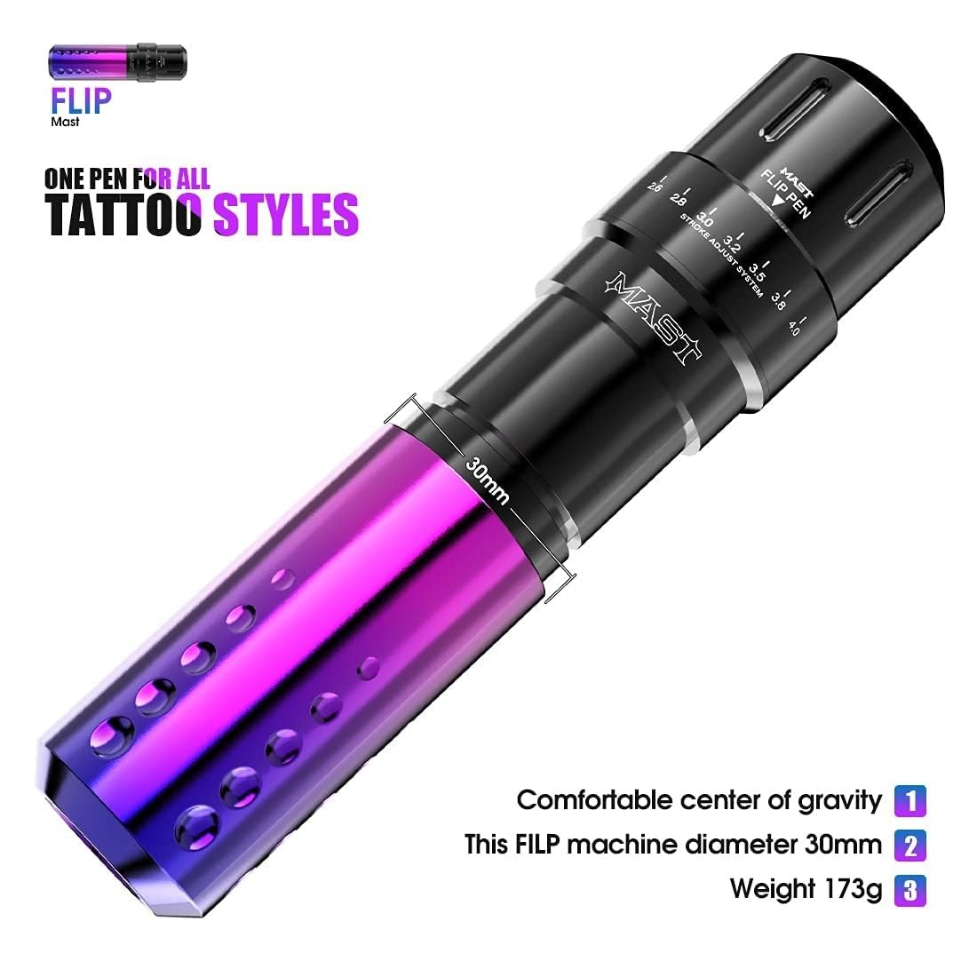 Mast Flip Complete Tattoo Kit -Wireless Cartridges Tattoo Machine
