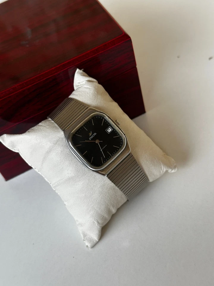 Reloj Automático Hombre ENICAR Ocean Pearl Vintage Años 70 25Jewels Swiss Negro Tv Foto 3 de 4