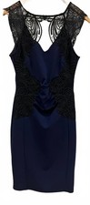 Lipsy London Navy Blue & Black Lace Michelle Keegan Bodycon Dress - Size 12